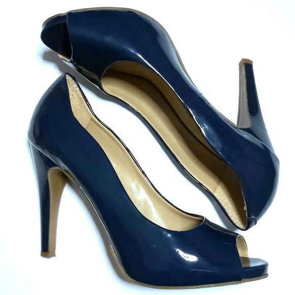 Nine & Co Navy Patent Danee Classic Court Peep Toe - Picture 3 of 8